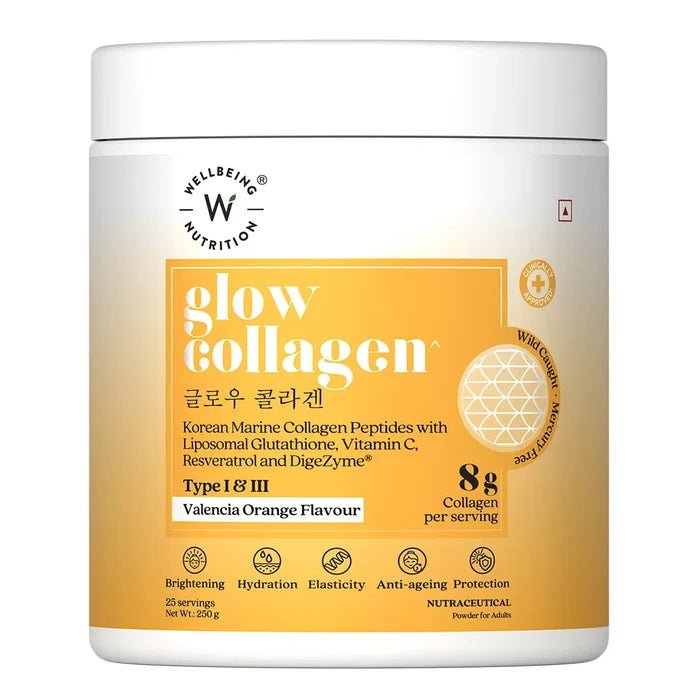 WELLBEING NUTRITION Glow Korean Marine Collagen Peptides-Valencia Orange flavor-250g