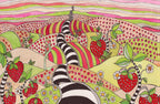 Whimsical Wood Slat Tapestry 'Pink Sun Rising' — styled photo
