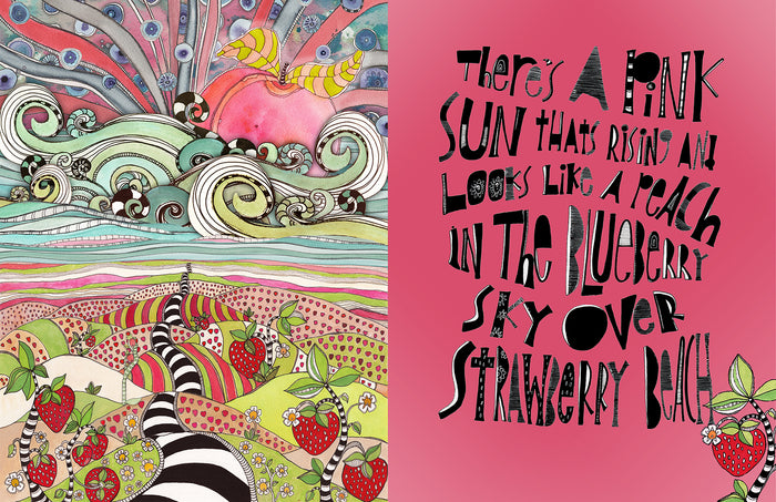 Whimsical Wood Slat Tapestry 'Pink Sun Rising' — detail view