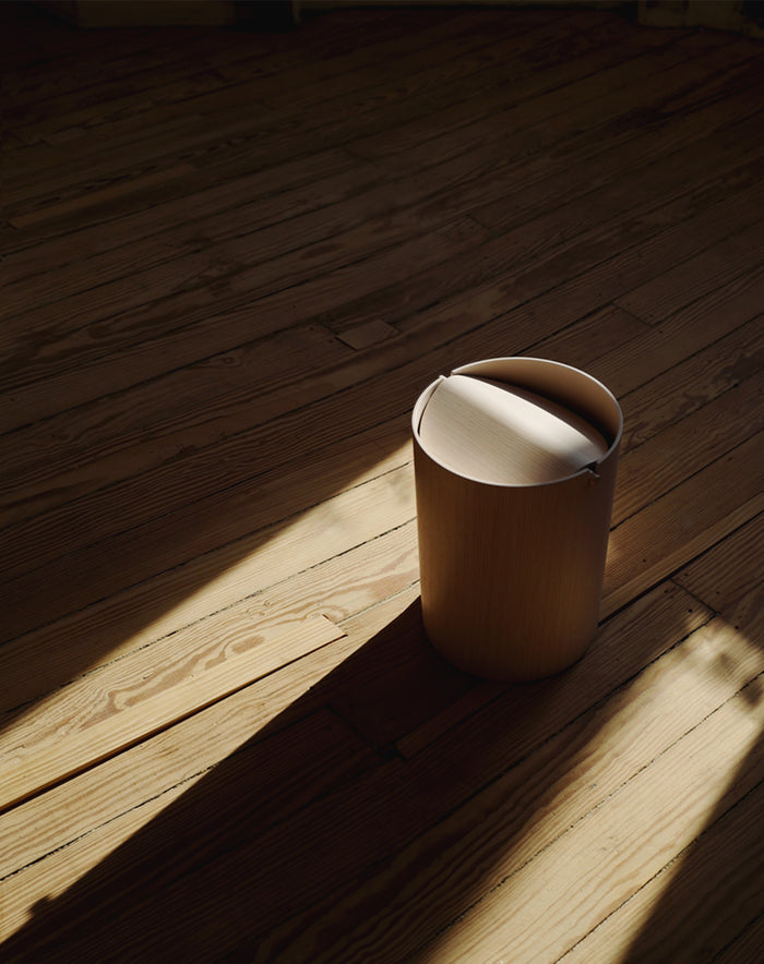White Oak Paper Waste Basket with Lid - Small