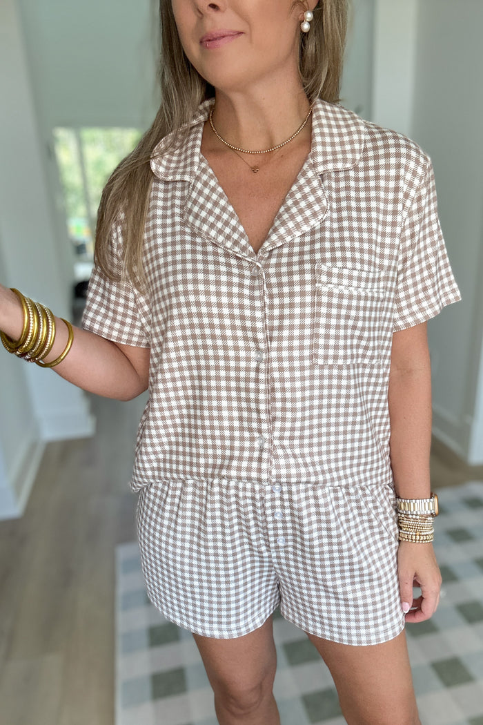 Z Supply: Maddie Gingham Short - Iced Coffee