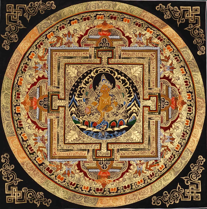Zambhala Mandala Thangka wealth deity Buddhist art .